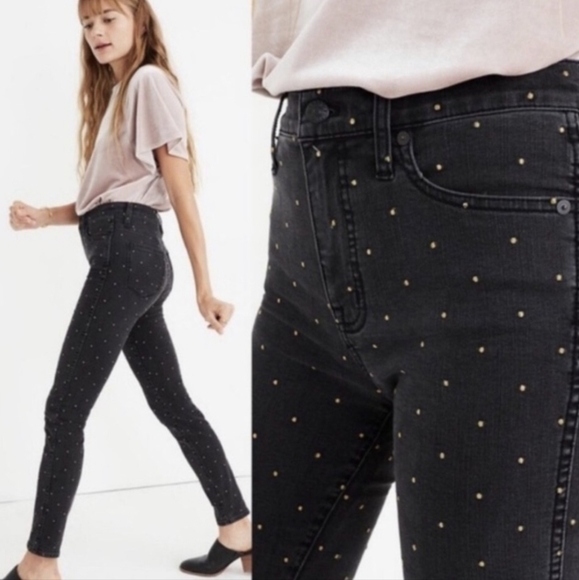 MADEWELL Black Gold Dots 10" High Rise Skinny Jeans Size 25 - Picture 1 of 11